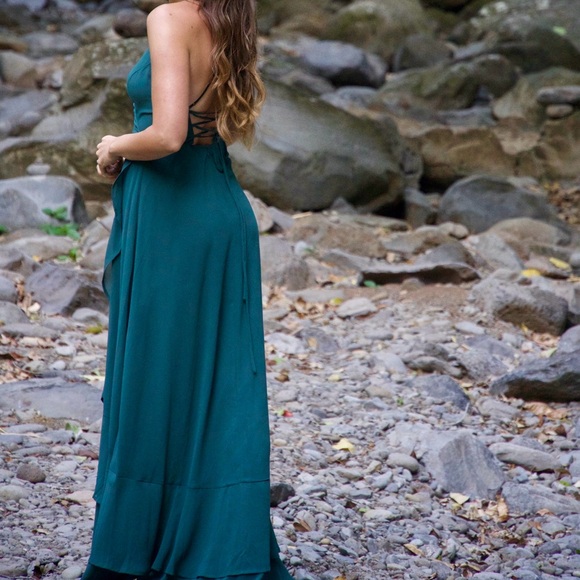 LULUS In Love Forever Emerald Green Lace-Up High-Low Maxi Dress - Picture 9 of 9